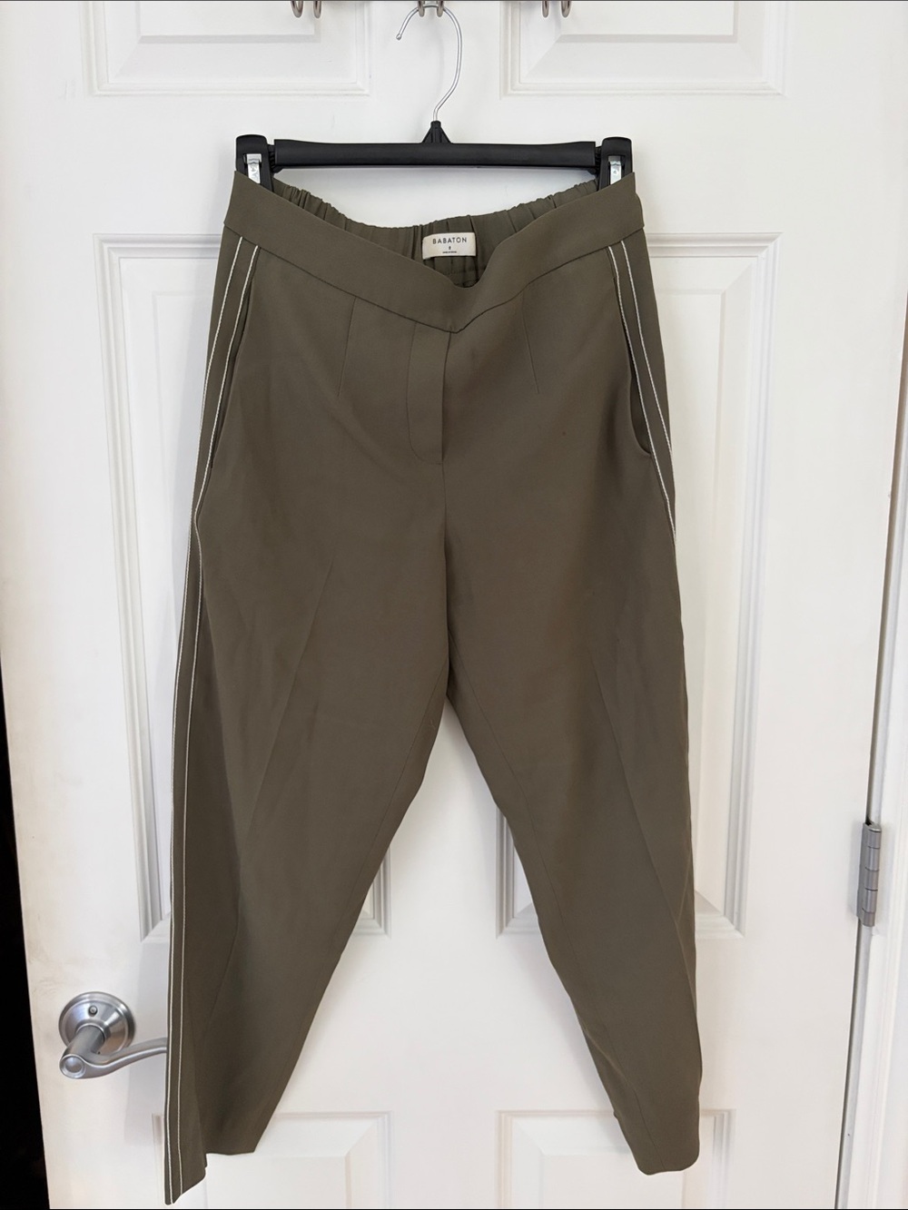 Babaton Olive Green Chinos with Contrast Piping